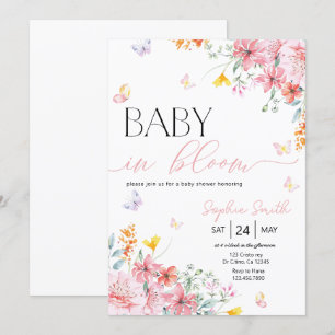 Invitation Fille bébé dans le Baby shower papillon en fleurs