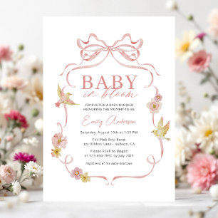 Invitation Fille bébé en Fleur Bow rose Fleur sauvage douche