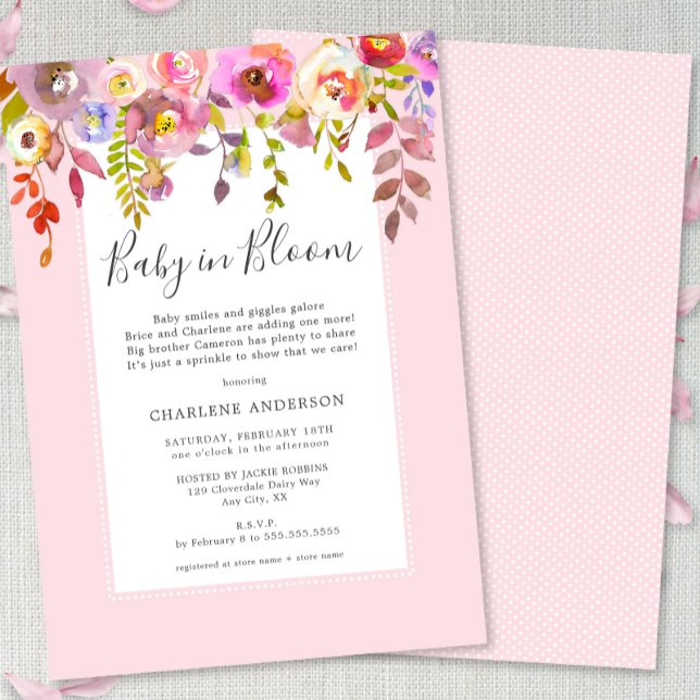 Invitation Fille bébé en fleurs Bébé saupoudrer (Créateur téléchargé)