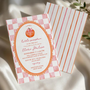 Invitation Fille bébé petite citrouille rose orange aquarelle