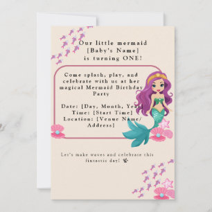 Invitation Fille bébé Premier anniversaire Fête Sirène
