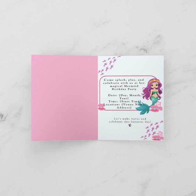 Invitation Fille bébé Premier anniversaire Fête Sirène (Intérieur)
