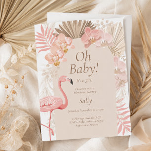 Invitation Fille bébé shower flamant rose