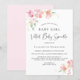 Invitation Fille Bébée virtuelle Saupoudrer d'aquarelle rose