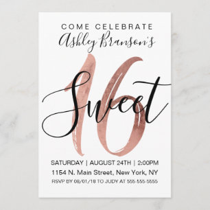 Invitation Fille Blanc Faux Rose Gold Foil Moderne Sweet 16