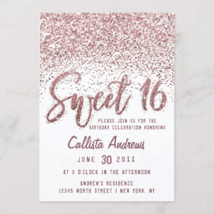 Invitation Fille blanche Rose or Parties scintillant écartelé