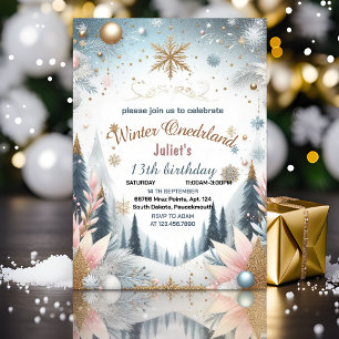 Invitation Fille bleue glacée neige hiver Onederland 13e anni