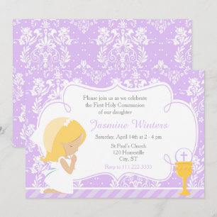 Invitation Fille blonde Première communion Damas