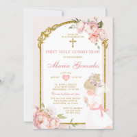 Fille Blonde priant Floral première sainte communi