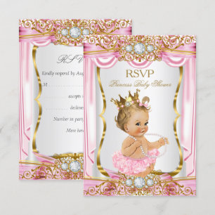 Invitation Fille blonde RSVP Baby Shower Soie Rose Princesse