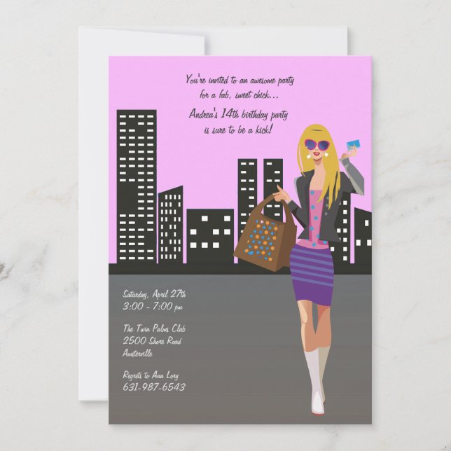 Invitation Fille Blonde Shopping (Devant)