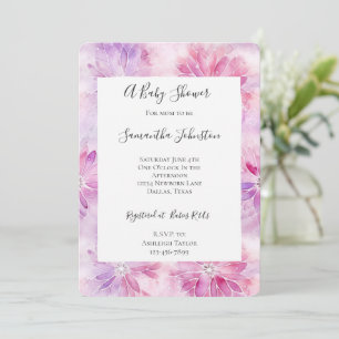 Invitation Fille Blush Pink Chic Lavender Baby shower Floral