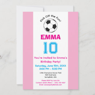 Invitation Fille Blush rose Football fête d'anniversaire