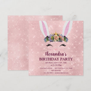 Invitation Fille Blush rose lapin de Pâques fête d'anniversai