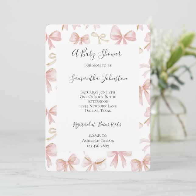 Invitation Fille Blush rose Vaches Baby shower chic (Debout devant)