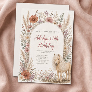Invitation Fille Boho Fleur de Cheval 5e Anniversaire