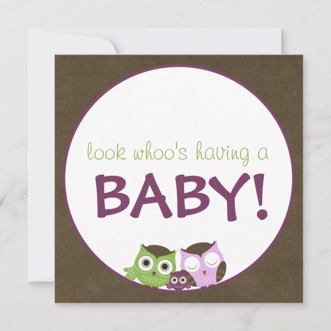 Invitation Fille >> brun, vert et pourpre du baby shower | de (Devant)
