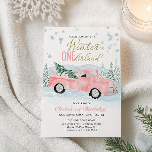 Invitation Fille Camion Rose Hiver Onederland Premier Anniver