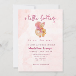 Invitation Fille Caneton Bébé Rose Aquarelle Cérémonie de Rem