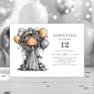 Invitation Fille Capricieuse et Élégante 8e Anniversaire Fête