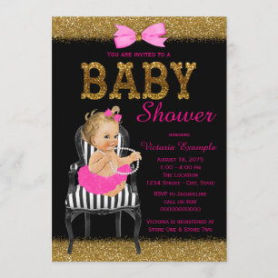 Invitation Fille Chaise Rose Chaud Or Noir Baby Shower Chic