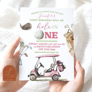 Invitation Fille chariot de golf rose anniversaire extérieur