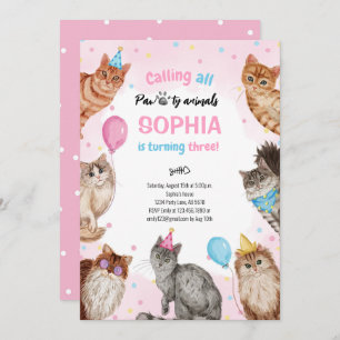 Invitation Fille Chat Pawty Animaux