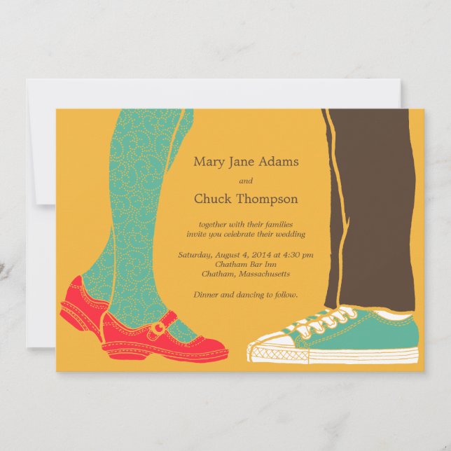 Invitation Fille Chaussures et Baskets Mariage illustré Jaune (Devant)
