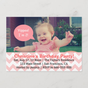 Invitation Fille Chevron Rose Anniversaire, La Bulle Discours