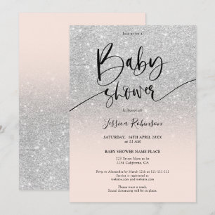Invitation Fille chic parties scintillant argent ombre baby s