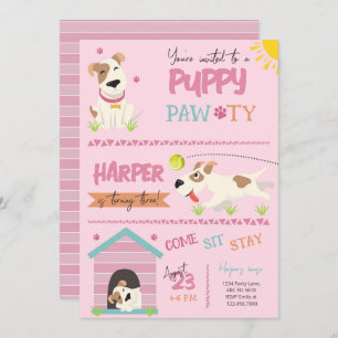 Invitation Fille Chiot Anniversaire Pawty