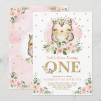 Fille Chouette Blush Rose Floral 1er anniversaire