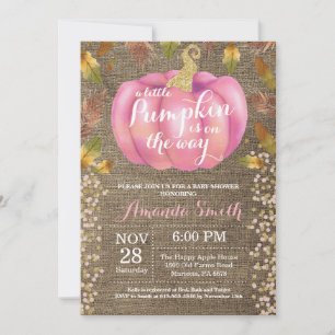 Invitation Fille Citrouille Automne Baby Shower Pailleté Or B
