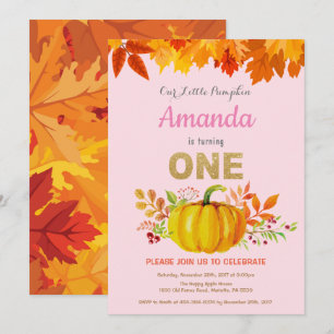 Invitation Fille Citrouille Automne Premier Anniversaire Part