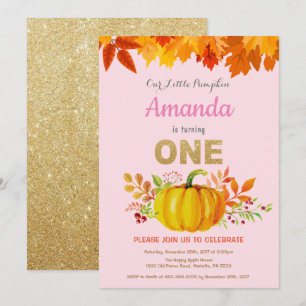 Invitation Fille Citrouille Automne Premier Anniversaire Part