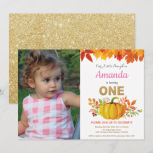 Invitation Fille Citrouille Automne Premier Anniversaire Part