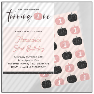 Invitation Fille Citrouille Paillettes Roses Halloween 1er an