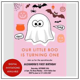 Invitation Fille Citrouille rose Fantôme Halloween 2e anniver