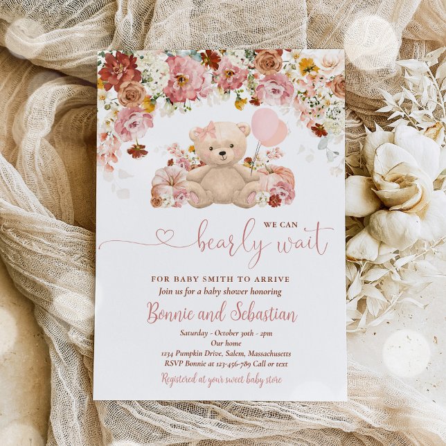 Invitation Fille Citrouille Teddy Bear Floral Fall Baby showe (Créateur téléchargé)