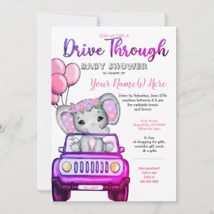 Invitation Fille Conduite Par Baby shower Elephant rose viole