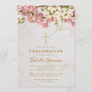 Invitation Fille Confirmation Fleurs Croix Orchidées Roses Ma