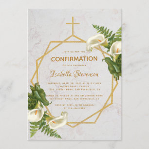 Invitation Fille Confirmation Floral Marbre Or Calla Lilies