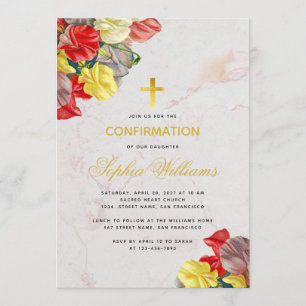 Invitation Fille Confirmation Marbre Floral Peas sucrées Scri