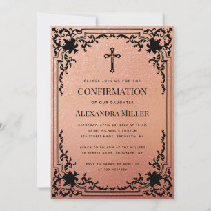 Invitation Fille Confirmation Rose Or Rose Gold Élégant Vinta