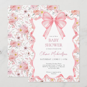 Invitation Fille Coquette Baby shower de bow à ruban rose Flo