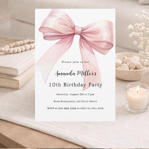 Invitation Fille coquette rose anniversaire nœud papillon