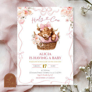 Invitation Fille Coquette Rose Vache des Highlands Baby Showe