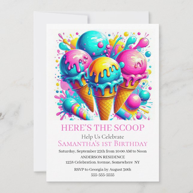Invitation Fille crème glacée fête d'anniversaire (Devant)