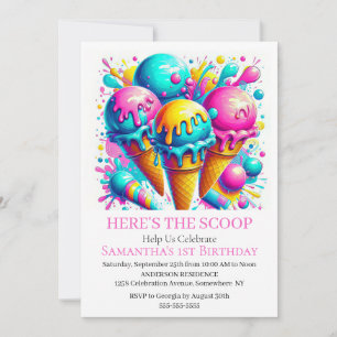 Invitation Fille crème glacée fête d'anniversaire