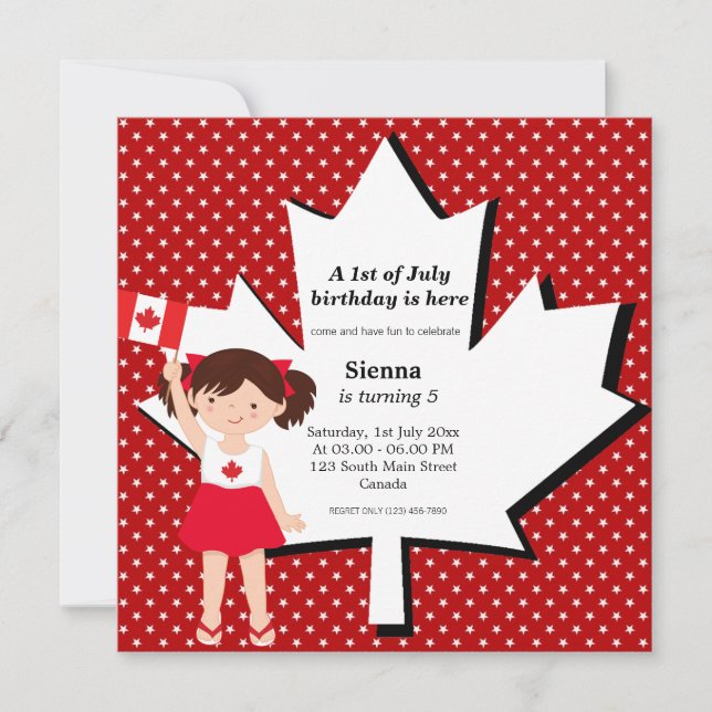 Invitation Fille d'anniversaire canadienne (Devant)